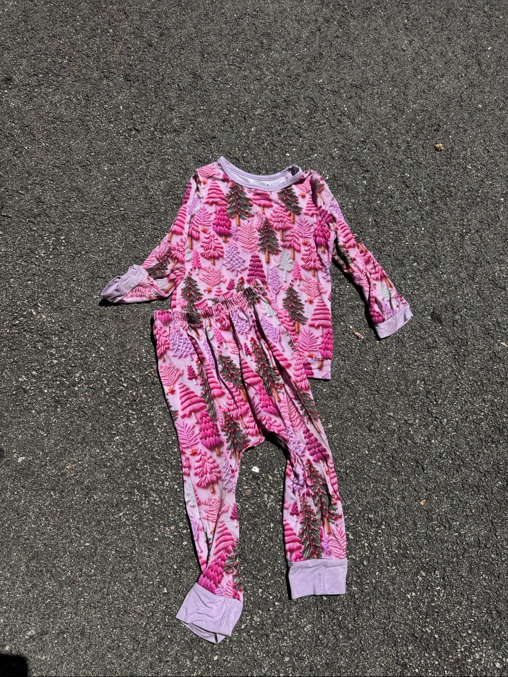 Girls Pink Fern-Print Pajama Set
